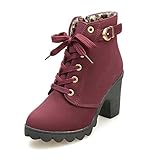 winter wedges sneakers  VJGOAL Damen Stiefel, Damen Mode High Heel Lace Up Stiefeletten Damen Schnalle Winter Warm Platform Wedges Schuhe (Rot, 40 EU)