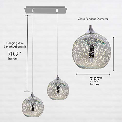 Serenelife Home Lighting Fixture - 7.87” Circular Sphere Shaped Dome Pendant Hanging Lamp Ceiling Light With Sculpted Glass Accent, Adjustable Length And Screw-In Bulb Socket (Sllmp12) #TOP2