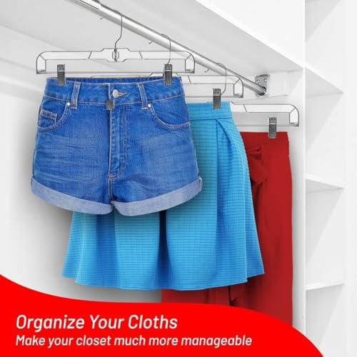 DEILSY™ Skirt Hangers 100 Pack Pants Hangers Shorts Clear Plastic Clothes with Adjustable Clip Non-Slip Clothes Clip Perfect for Pant, Pack of 100