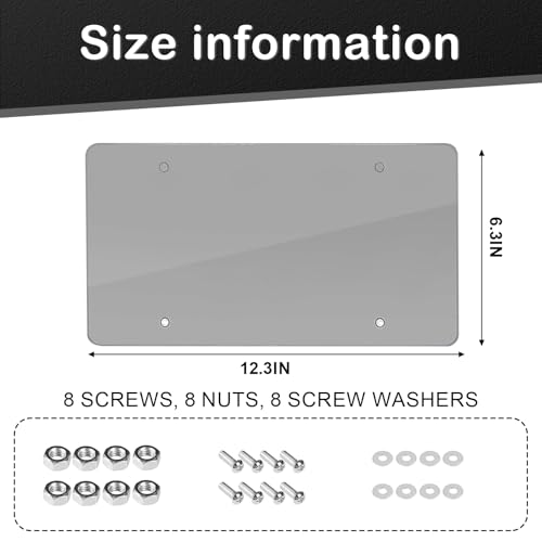 Wanheart Flat License Plate Cover Set 2 Pack Clear – Frameless ABS Protector for Standard 12×6 US Plates, Scratch UV Resistant Plate Cover with Screws Caps, Front Rear Car Accessories (Gray)