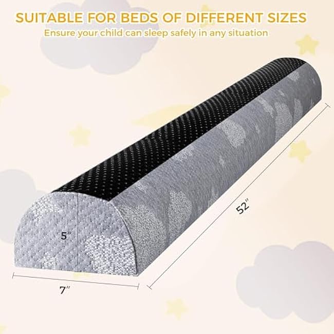Bed Rail Bumpers for Toddlers - Foam Bed Bumper Guard with Dual Non-Slip Pads - Waterproof Washable Soft Removable Cover - Safe Bed Rail for Toddlers, Kids or Seniors