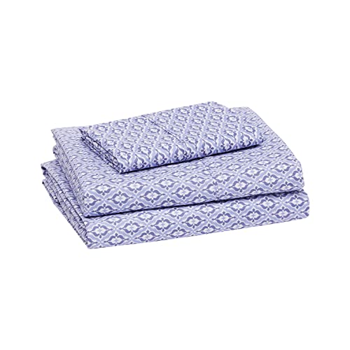 Image of Amazon Basics Lightweight Super Soft Easy Care Wrinkle Free Microfiber 3 Piece Bed Sheet Set with 14-Inch Deep Pockets, Twin, Blue Damask, Printed, Kids, Men & Women Bedding (Pack of 4)