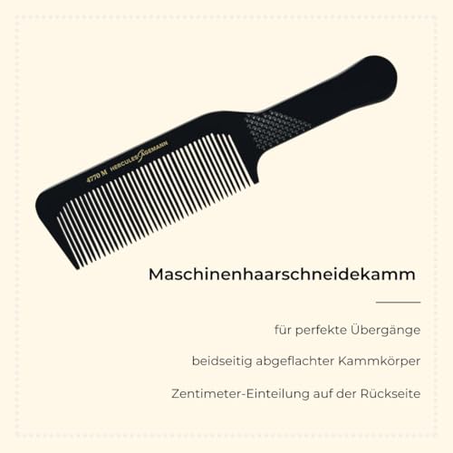 Foto von HERCULES SÄGEMANN - Clipperkamm | Griffkamm mit abgeflachtem Kammkörper. Idealer Kamm für die Haarschneidemaschine. Mit integrierter Zentimeterskala. | Größe: 9,5 Zoll