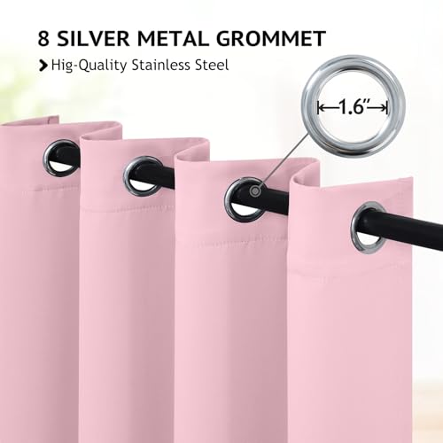 Image of COSVIYA Grommet Room Darkening Pink Curtains 54 inch Length for Bedroom | Light Blocking Insulated Thermal Curtains for Living Room, Blackout Thick Polyester Window Drapes,52x54 inches, 2 Panels