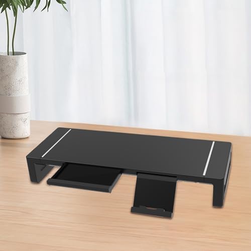 Monitör Yükseltici | Yüksekliği Ayarlanabilir Katlanabilir üstü Depolama Rafı Çekmeceli | Bilgisayar Monitör Yükseltici,Dizüstü Bilgisayar Yazıcı PC TV Ekranı için Ev Yurt Otel Restoran Daire Kullanım - Görsel 3