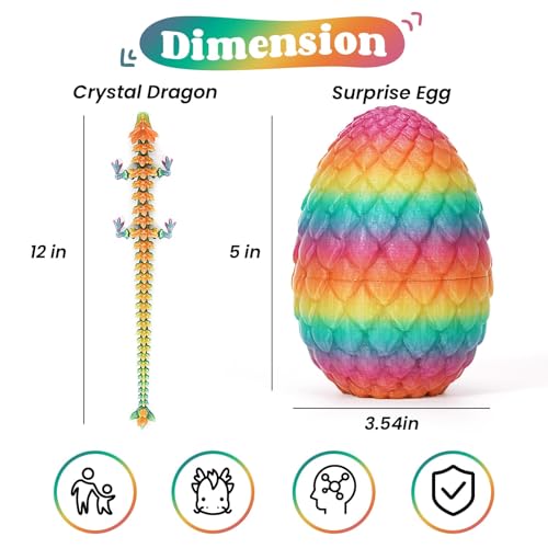 Merrwon 3D-Gedruckter Drache (28,5 cm) mit Drachenei – Ostern Spielzeug und Deko, Ostergeschenke Kinder, Nachtleuchtender Regenbogen