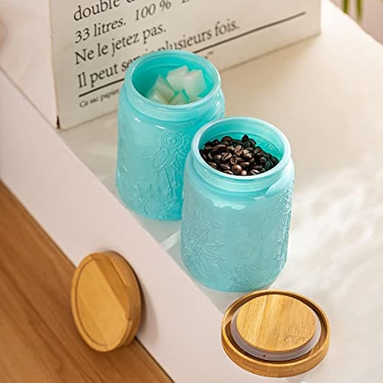 4 Pack Large Storage Jar, 25 FL OZ Food Storage Containers with Bamboo Lid, Kitchen Containers Cereal Canisters, Airtight Vintage Jar, Decorative Jar for Candy Snack Cookies Coffee Tea Nuts