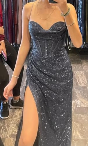 Fivsole Women's Long Satin Prom Dresses Spaghetti Straps Square-Neck Backless Formal Evening Party Gowns with Slit3