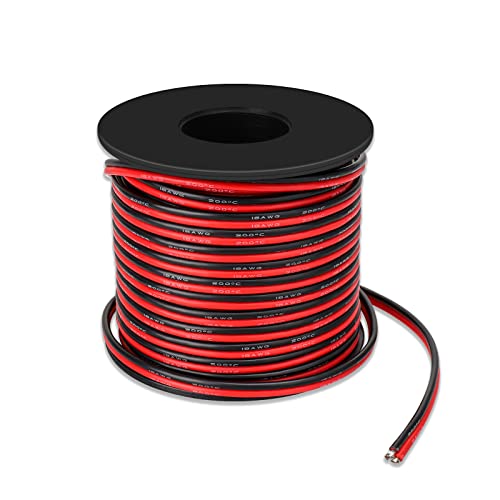 18AWG Silikonkabel Elektrokabel Elektrischer Kabel Draht Sauerstofffrei Wire Hook Verseilter Verzinnter Kupferdraht, Verlängerungskabel 40 Meter [Schwarz 20 m Rot 20 m] Cover