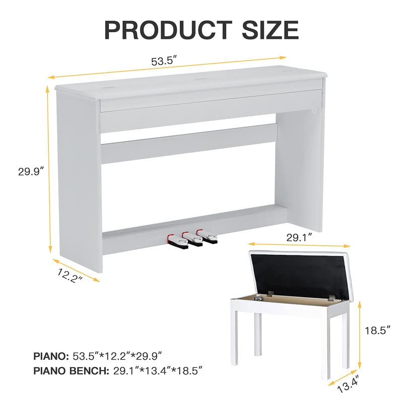 88-Key Weighted Digital Piano, Full-Size Semi-Weighted Upright Flip Electric Keyboard Piano with 3 Pedal and Multi-Functional Keyboard for Beginner(with Bench,White）