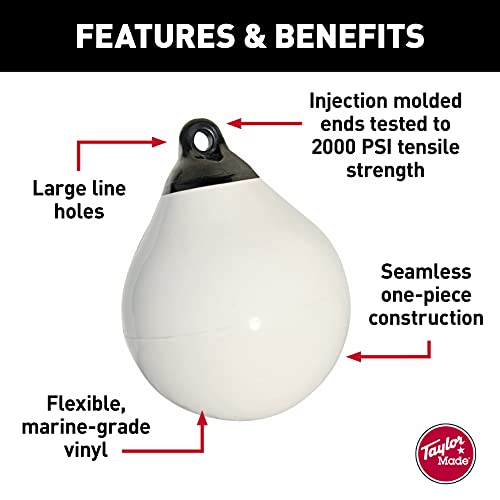 Taylor Made Tuff End Buoy, White (18") – Flexible, Strong, Marine-Grade Vinyl Buoy for 25-40 Foot Boats – Easy-to-use, Trivalve™ Inflates with Standard Ball Pump – 2020108082 by TaylorMade - Image 3