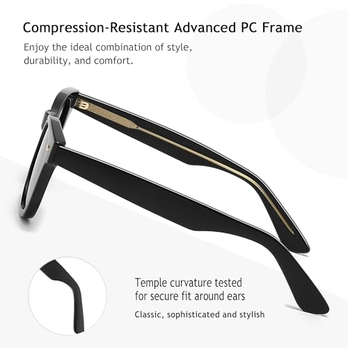 SUNGAIT Woman Retro Sunglasses Square Design UV400 Protection 80s Classic Vintage Design for Man Woman(Black/Amber/Unisex)4