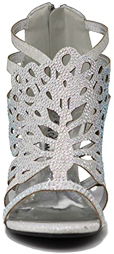 Kinmi25N Womens Open Toe Mid Heel Wedding Rhinestone Gladiator Sandal Shoes (8.5 B(M) US, Silver 34)