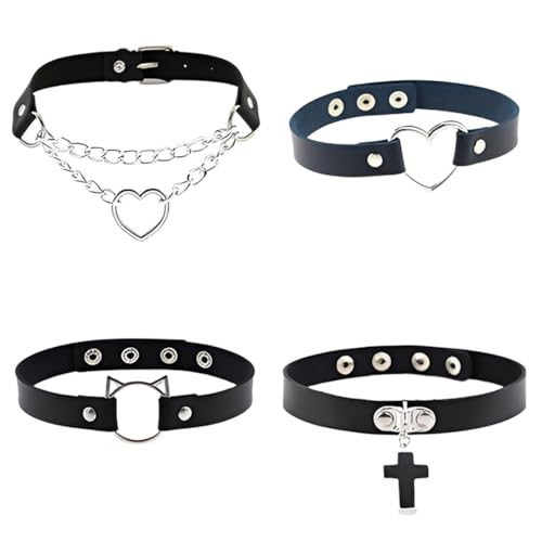 JYNVO 4 Piezas Gargantilla de Cuero Gótica, Collar de Punk Rock Ajustable, Gargantilla Estilo Punk, para Vendaje de Cuello, Regalo de San Valentín Halloween (Negro)
