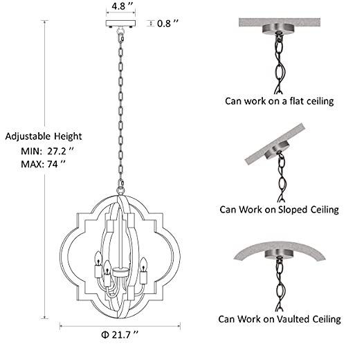 21.7" Farmhouse Orb Chandelier, 4-Light Adjustable Height Handmade Rustic Wood Light Fixture For Foyer, Dining&Living Room, Kitchen Island, Entryway, Breakfast Area(Colour: Black) #TOP2
