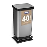 Rotho Paso Mülleimer 40l mit Pedal und Deckel, Kunststoff (PP) BPA-frei, carbonmetallic, 40l (35.3 x 29.5 x 67.6 cm)