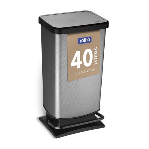Rotho Paso Mülleimer 40l mit Pedal und Deckel, Kunststoff (PP) BPA-frei, carbonmetallic, 40l (35.3 x 29.5 x 67.6 cm)