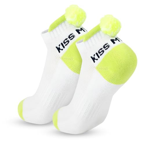 Tennis Socks for Women - Funny Tennis Socks with Tennis Ball Pompom - Great Gift for Tennis Players White, Green One Size - Image 3