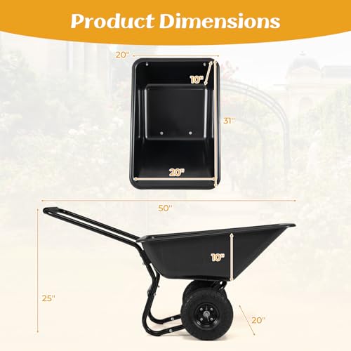 Image of Goplus 2 Wheel Wheelbarrow, 330 LBS Utility Garden Cart with 10 inch Pneumatic Tires & Handle, 21 Gal Volume, Yard Dump Cart Wheel Barrow, Heavy Duty Wheel Barrow for Lawn (Black Handle+Black Cart)