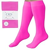 CRS Cross Figure Skating Socks. 2 Pair of Knee High Tights for Ice Skates and Dance. Premium Footed Skate Socks are available in a Wide Variety of Fun Colors. (Power Pink)