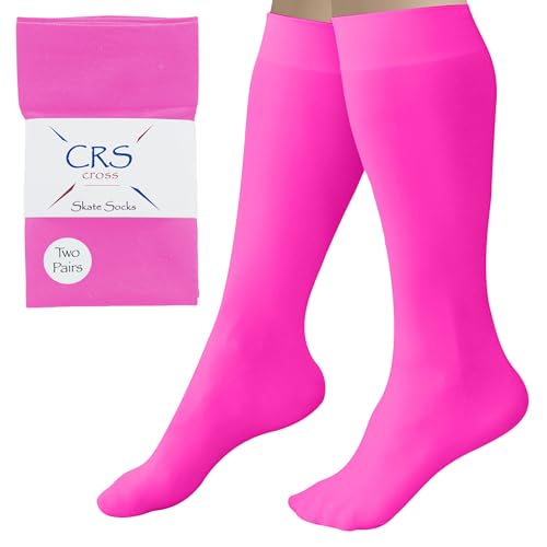 CRS Cross Figure Skating Socks, Knee High Tights for Ice Skates, Footed Skate Socks, Dance Tights - Pink - One size