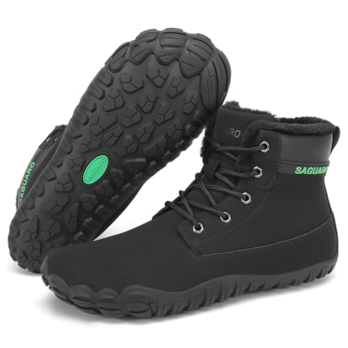 Saguaro Zapatillas Barefoot Invierno Hombre Botas De Nieve Antideslizante Impermeables Con Forradas Caliente Botines Ligeras Minimalistas, Negro, 46 Eu