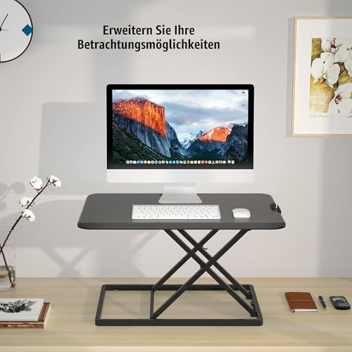 BONTEC Höhenverstellbarer Schreibtischaufsatz, Schreibtisch Erhöhung 67x47cm, Tragfähigkeit 8 kg, Stehpult, Ergonomischer Stehtisch, Standing Desk Converter Für Laptop & Monitor