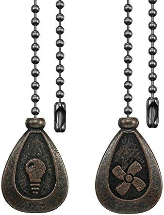 Dotlite Bronze Ceiling Fan Pull Chain Set, Decorative Fan Pull Chain Pendant Extension, 12 Inches Lighting & Fan Beaded Ball Fan Pull Chain Extender with Connector (2 Pack)