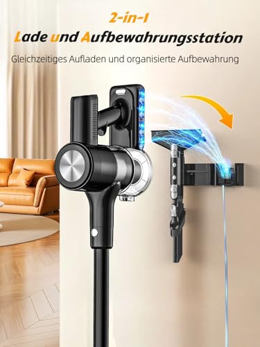 SUXIANGVAC Akku Staubsauger 48KPa/500W/55Mins, Staubsauger Kabellos mit Wandmontierte Ladestation, Selbststehende, LED Display, Anti Tangle Bürste, fürTierhaare/Teppiche/Hartböden/Auto, Schwarz