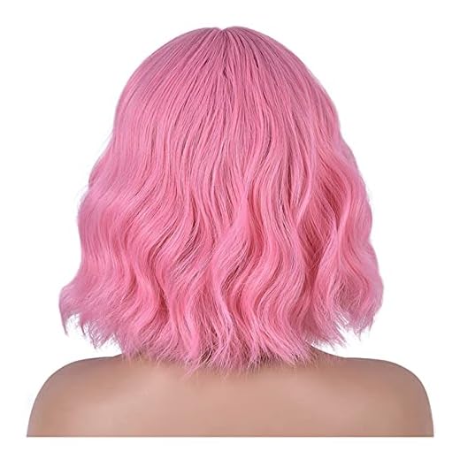 Perukar för kvinnor Korta vågiga peruker med bangs syntetisk peruk rosa bob wig värmebeständig cosplay peruk medellängd for kvinnor frisyr Värmebeständiga hår peruker (Color : A)