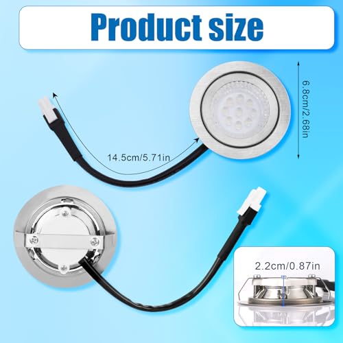 2pcs EL Male Plug Range Hood Light Bulbs Recessed, 6.8cm/2.68in Diameter DC 12V 6500K Stainless Steel Range Hood LED Light Replacement Lights Accessories for Stove Kitchen by Gosknor - Image 2