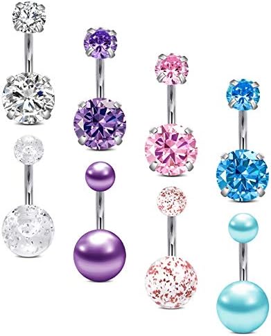 Set 4 Piercing Ombelico Acciaio Inox 316L - Cuore, Farfalla E Diamante | Gioielli Donne - Foto 7