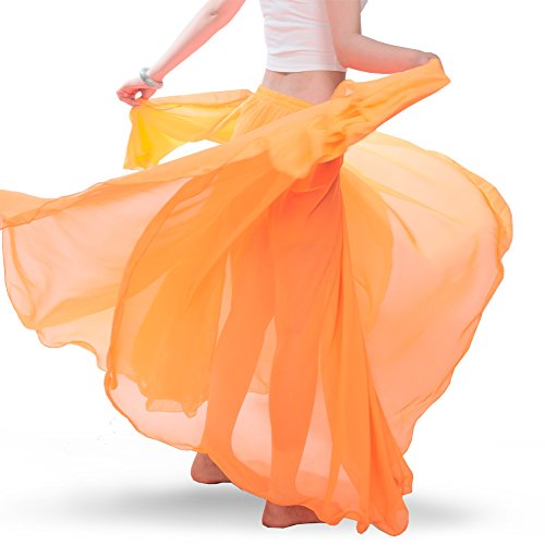 Royal Smeela Women's Belly Dance Skirt Ats Voile Maxi Full Tribal Bellydance Chiffon Skirt, Orange, One Size #TOP4