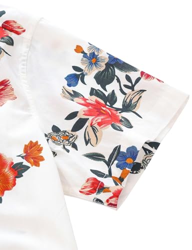 Mens Cotton Hawaiian Shirt - Casual Short Sleeve Button Down Shirts, Tropical Floral Shirt for Summer Vacation4