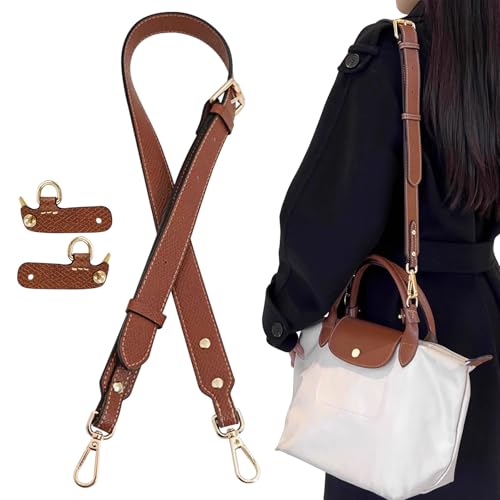 Image of Bag Leather Strap Replacement Adjustable Crossbody Shoulder Straps for Small Medium Large Pouch, No Damage Conversion Kits Accessories(Small Medium Large-Brown-Gold)
