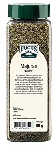 Fuchs Professional - Majoran gerebelt | Mit praktischem Streuaufsatz | Zum Verfeinern von Bohnen- und Linseneintöpfen | 80 g im großen Streuer