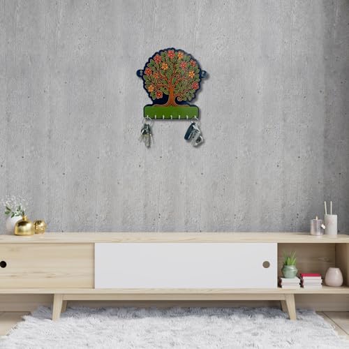 Image of Tree of Life Wooden Key Holder - Lightweight Wall Hanging Organizer for Home & Office | Decorative Modern Art for Bedroom, Living Room, Guest Room & Dining Area