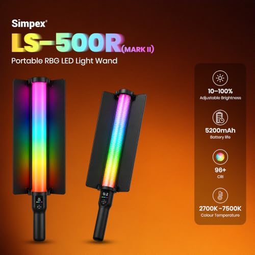 Image of Simpex LS-500R (Mark II) 60W RGB LED Stick Light with App Control & Handheld Portable Wand, Comes with Barn Doors | RGB Mode, CCT Mode and FX Mode Adjustable Perfect for Cinematic Video Shots.