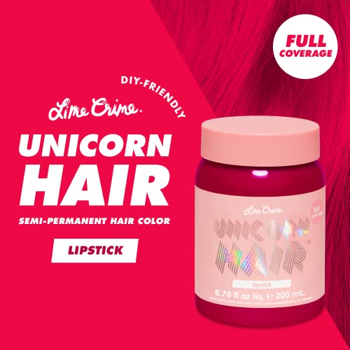 Lime Crime Unicorn Hair Dye Full Coverage, Lipstick (Pink-Red) - Vegan And Cruelty Free Semi-Permanent Hair Color Conditions & Moisturizes - Temporary Pink-Red Hair Dye With Sugary Citrus Vanilla Scent #TOP1