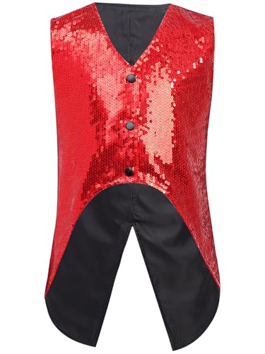 Hularka Kids Boys Sequin Tuxedo Jacket Blazer Tailcoat Wedding Party Vest Waistcoat for Banquet Stage Performance