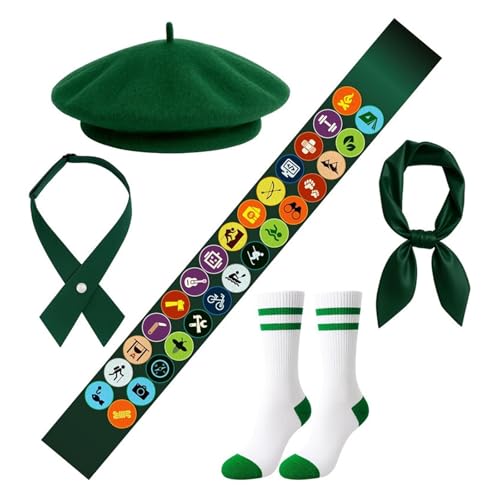 TUOKLNC Ensemble d'uniforme scouts et guides pour adolescents et adultes | Kit complet avec béret vert, écharpe, foulard, ceinture et chaussettes | Guide de style officiel uniforme (costume 1)