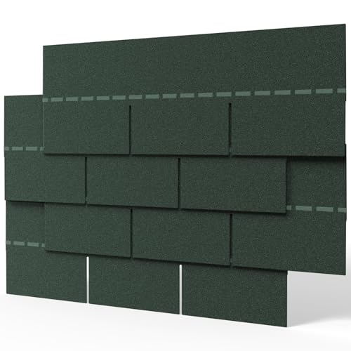 Pack of 18pcs Asphalt Roof Shingles 2.61sqm Self-adhesive Sheds Roofing Felt Shingles Tiles for Most Roof of Sheds Arbour Porch Wendy House Doghouse Log Cabin (Square 3 Tab Shingles, Green)