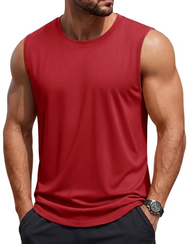 TACVASEN Tank Tops Men Summer Sleeveless Shirts Outdoor Cotton Shirt Gym Beach Athletic Tank Top for Men Tomato Red 2XL