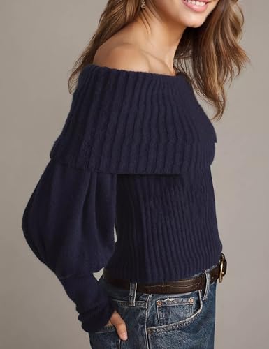 Womens Off The Shoulder Sweater Knitted Pullover Long Sleeve - Soft Top for Date Night Outfits4
