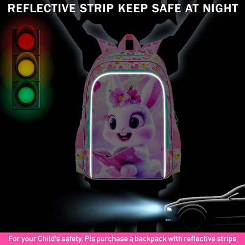 Image of CCJPX 3Pcs Bunny Backpack for Girls, 16 inch Kids Bookbag with Lunch Box, Water Resistant Elementary School Bag for Kindergarten Preschool Toddler (Pink)