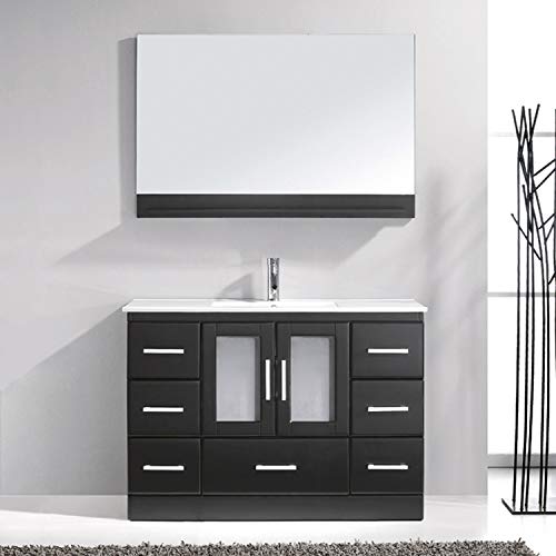 Virtu Usa Ms-6748-C-Es-001 Zola 48" Single Bathroom Vanity White Ceramic Top And Square Sink With Brushed Nickel Faucet And Mirror, 48 Inches, Dark Espresso #TOP1