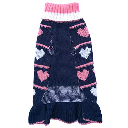 Jecikelon Pet Dog Long Sweaters Dress Knitwear Turtleneck Pullover Warm Winter Puppy Sweater Long Dresses (Navy Heart, Medium) #TOP1