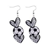 Zhang shine Acrylic Sports Game Ball Dangle Earrings, Leopard Heart Soccer Football Earrings Lover Jewelry Women Mom Game Day Player Fan Gift