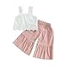 2PCS Baby Girl Sleeveless Strap Lace Crop Vest Tops + Flared Wide-Leg Pants Toddler Summer Outfits Set Clothes (Pink, 2-3 Years)