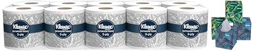 Image of Kleenex 2 ply Facial Tissue Cube Box, 80 Pulls, Pack of 4 (Total 320 Sheets) (60041B) and Kleenex 3 ply Toilet Paper Tissue Roll, 10 Rolls, 240 Pulls /Roll (Total 2,400 Sheets) (82026)